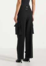 Danielle - Tailored Pleated Cargo Pants - Black