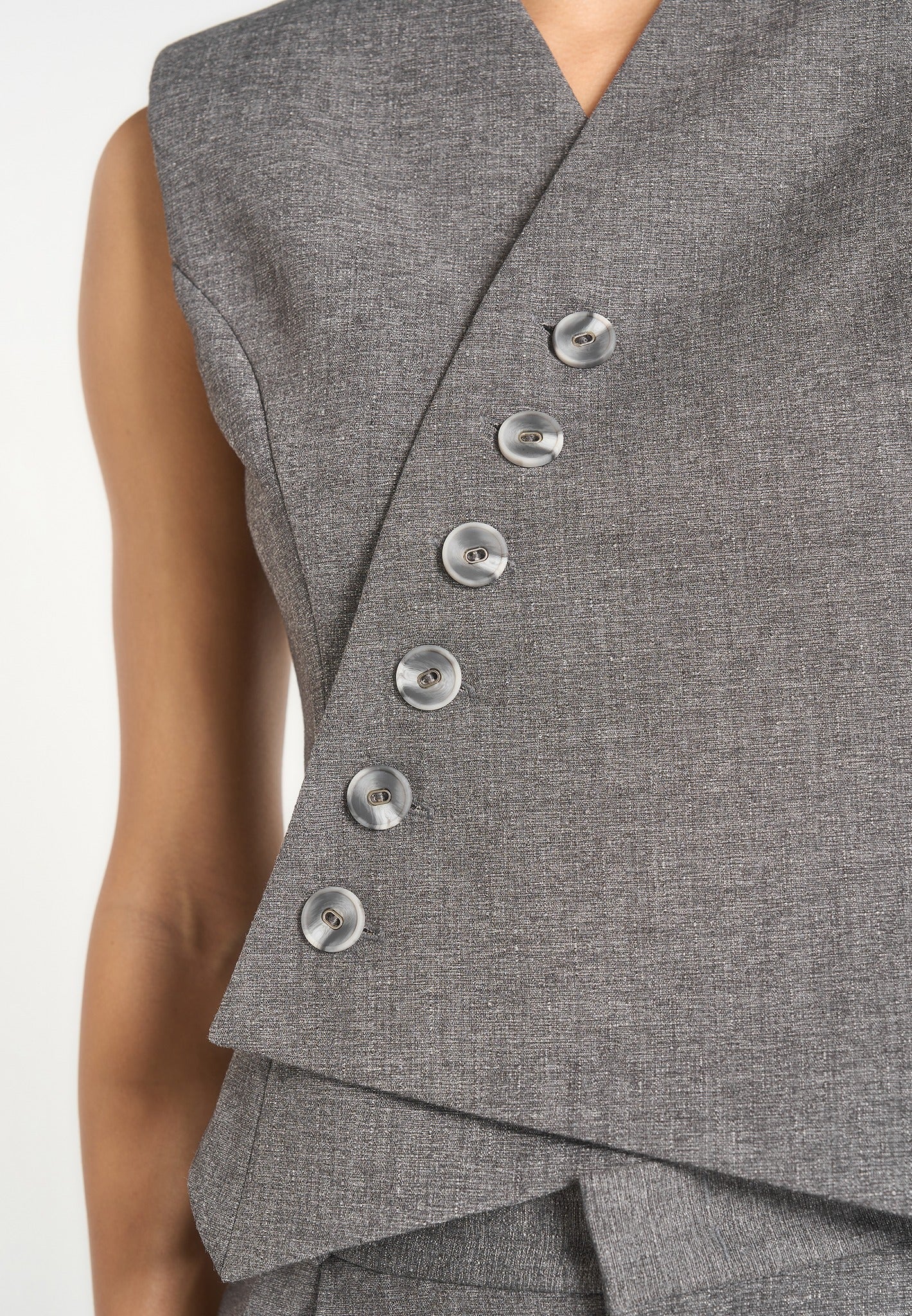 Laurence - Tailored Asym Wrap Suit Vest - Grey Marl