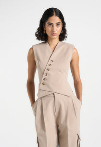 Laurence - Tailored Asym Wrap Suit Vest - Beige