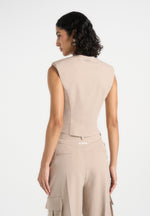 Laurence - Tailored Asym Wrap Suit Vest - Beige