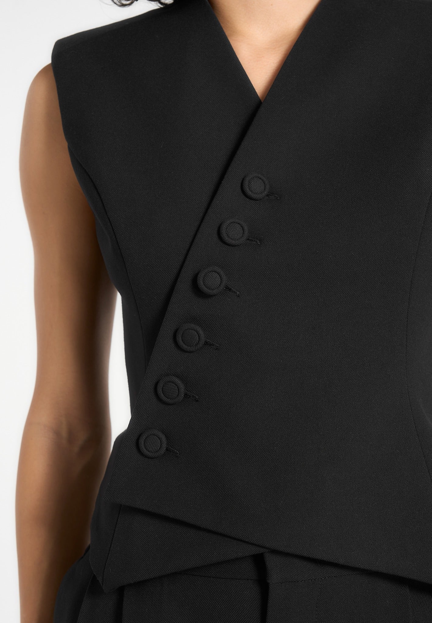 Laurence -  Tailored Asym Wrap Suit Vest - Black