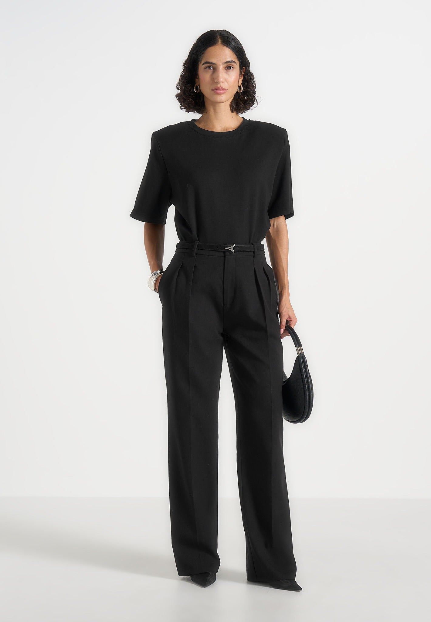 Julie - Tailored Twin Pleat Pants - Black 