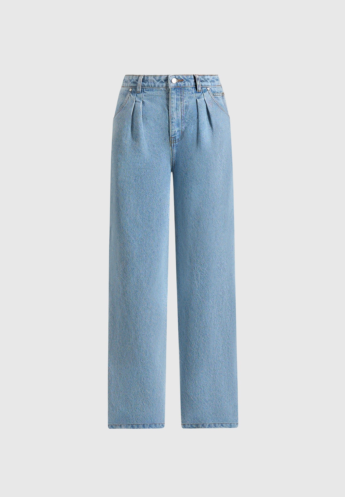 Lucy - Twin Pleat Wide-Leg Denim Jeans - Mid Blue