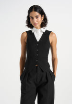 Irene - Collar Detail Cinched Suit Vest - Black/White