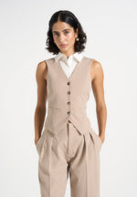 Irene - Collar Detail Cinched Suit Vest - Beige/White