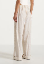 Ivanna - Elasticated Wide Leg Striped Cotton Pants - Cream