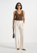 Mathilda - Satin Scoop Neck Open Back Tank Top - Brown