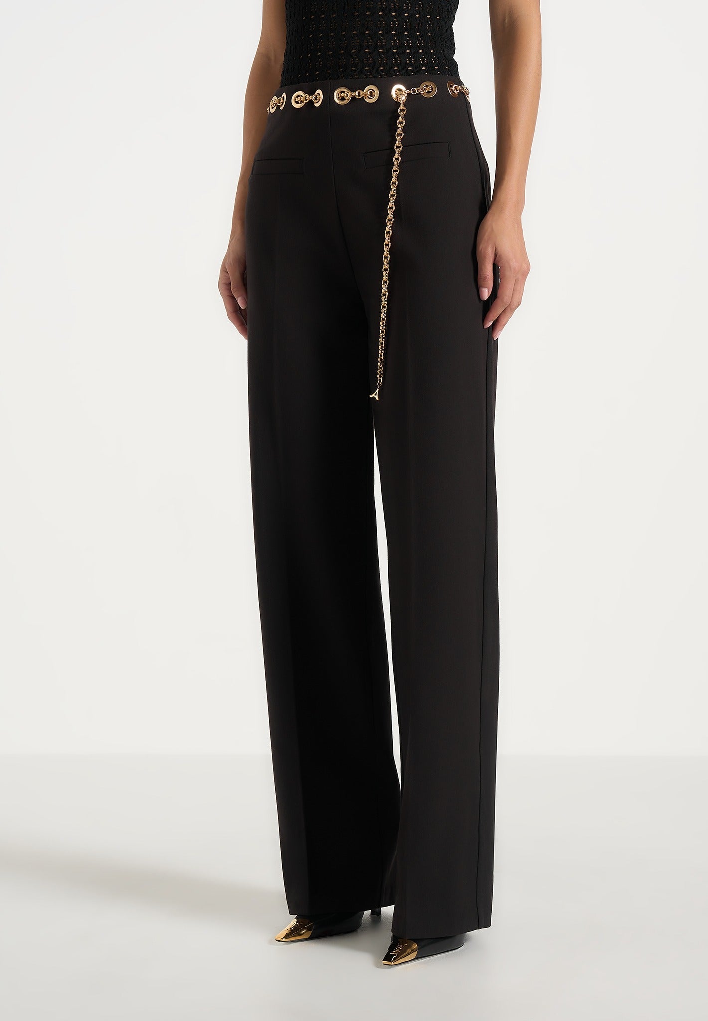 Perrine - Hardware Detail Belted Pants - Black