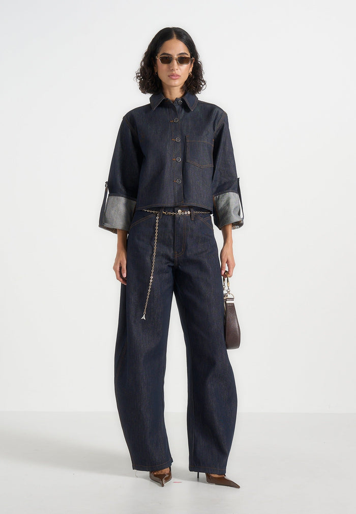 Maura - Boxy Cropped Roll-Sleeve Denim Shirt - Indigo