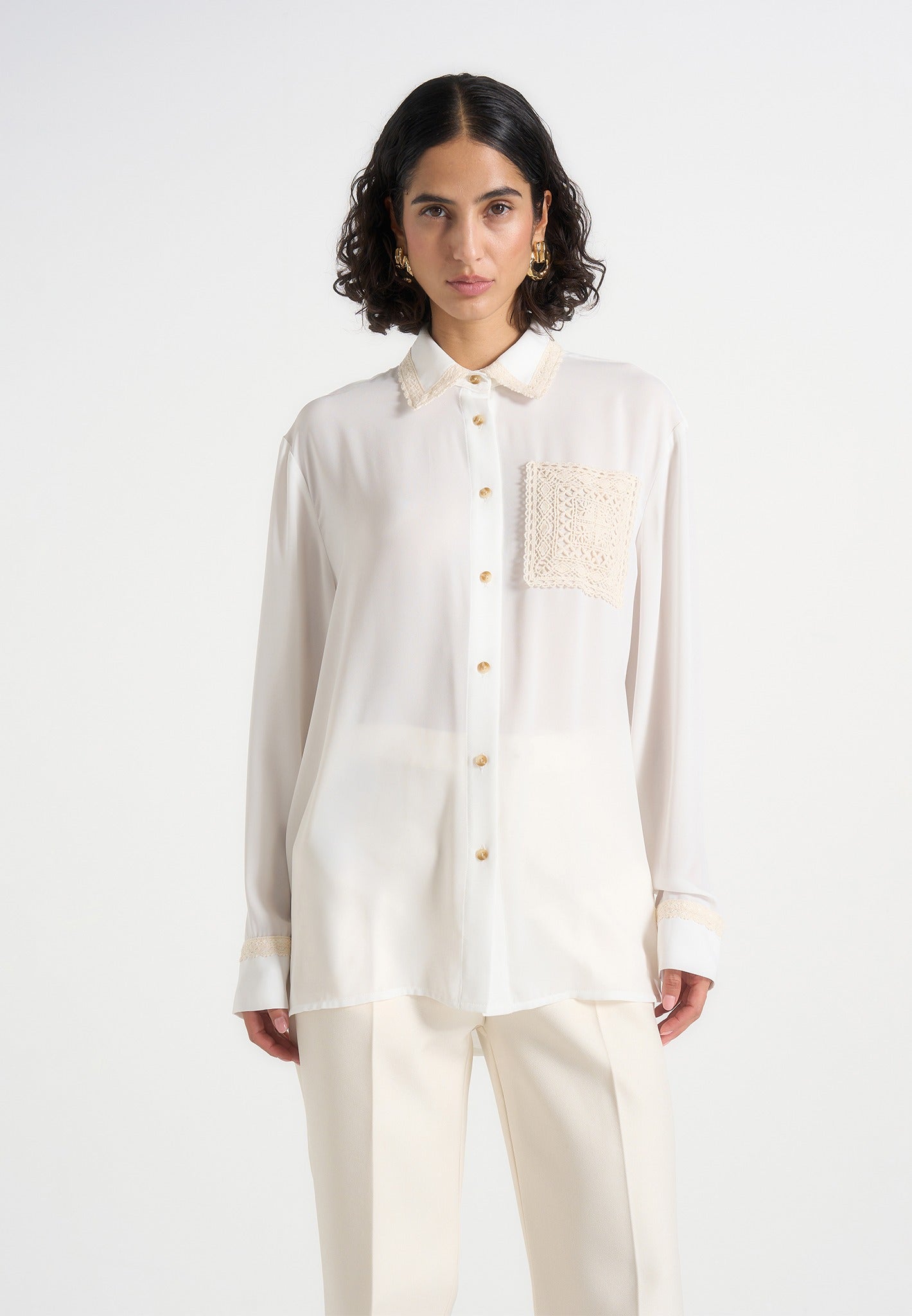 Mya - Crochet Detail Georgette Shirt - White 