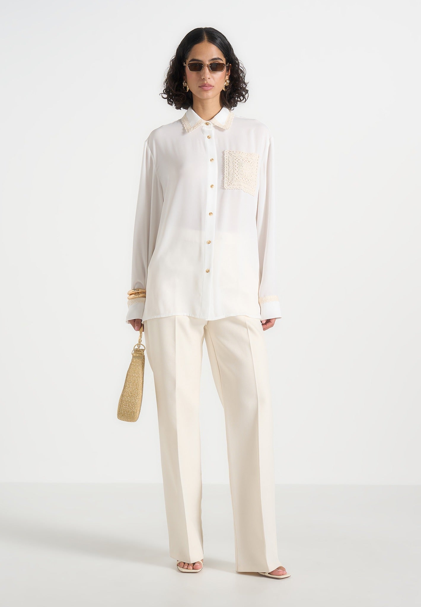 Mya - Crochet Detail Georgette Shirt - White 
