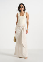 Holly - Linen Asymmetric Wrap Tie Maxi Skirt - Natural