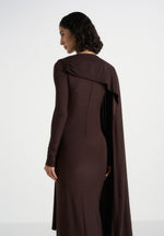 Edena - Asymmetric Ruched Draped Maxi Dress - Brown