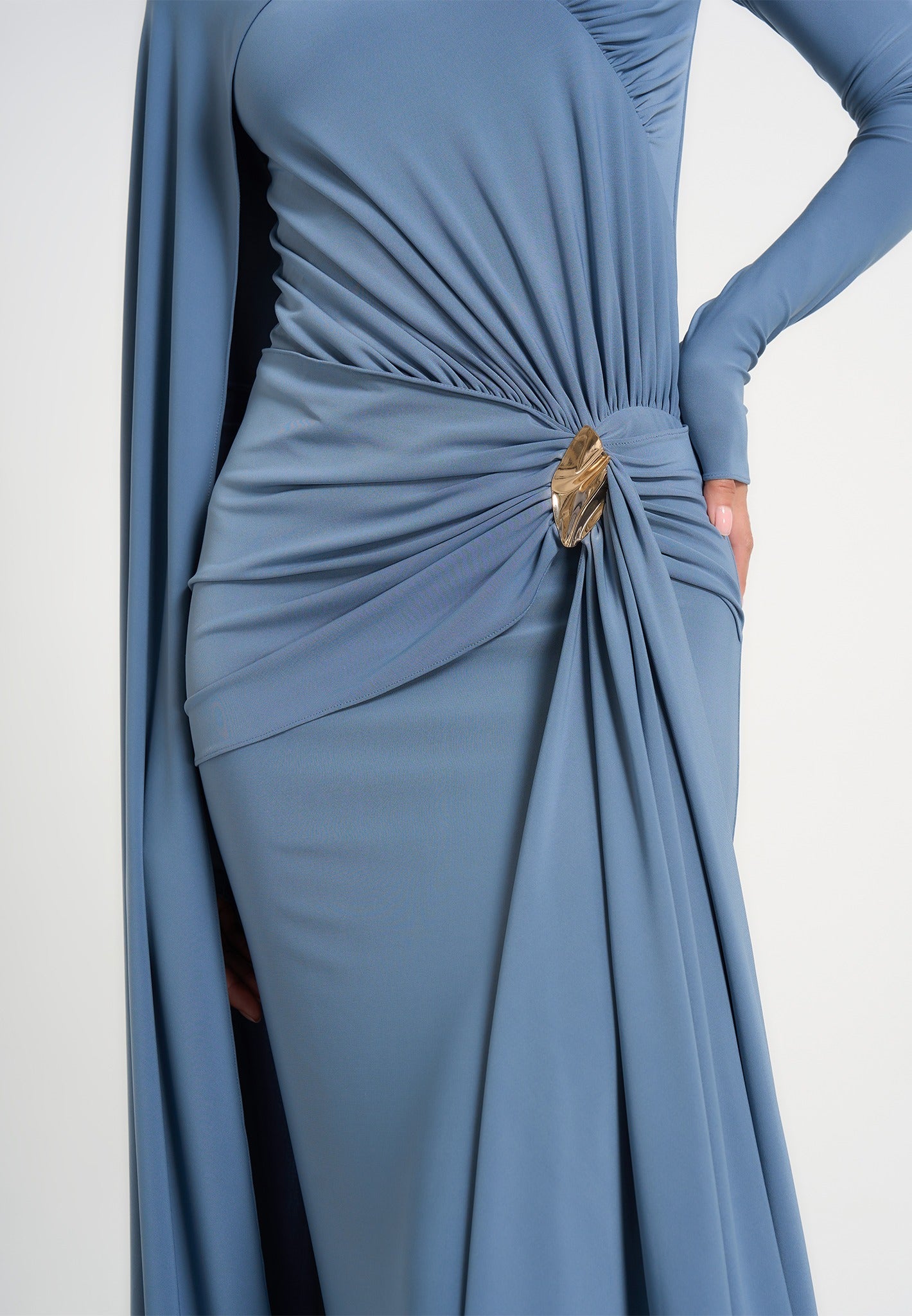 Edena - Asym Ruched Draped Maxi Dress - Blue