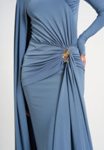 Edena - Asym Ruched Draped Maxi Dress - Blue