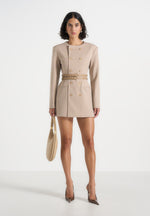 Sierra - Double Breasted Belted Blazer Dress - Beige