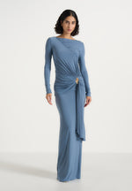 Edena - Asym Ruched Draped Maxi Dress - Blue