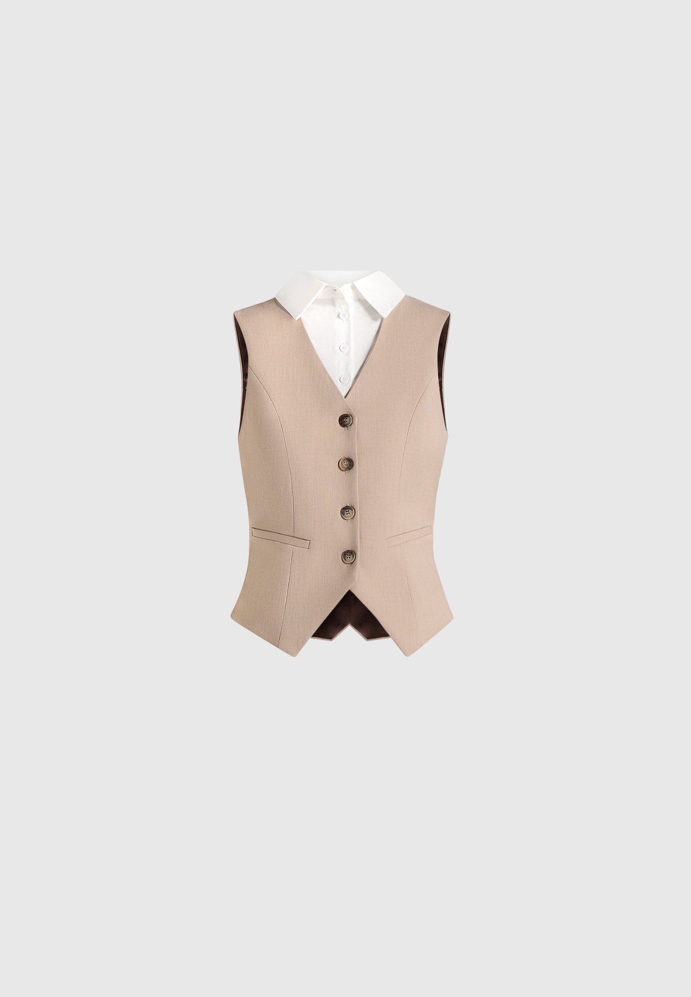 Irene - Collar Detail Cinched Suit Vest - Beige/White