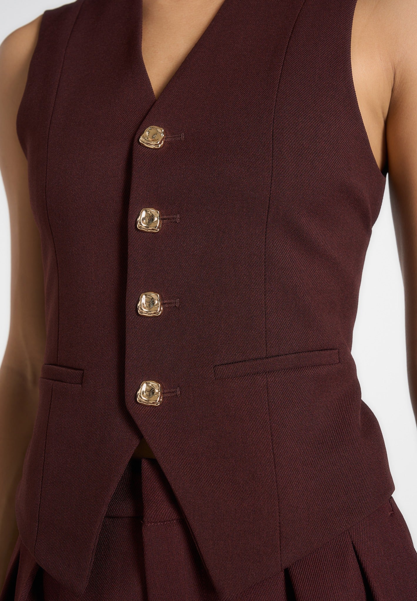 Christine - Tailored Cinch Suit Vest - Wine Red