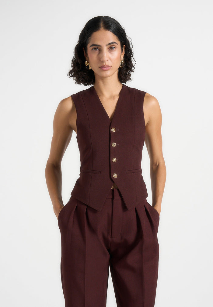 Christine - Tailored Cinch Suit Vest - Wine Red