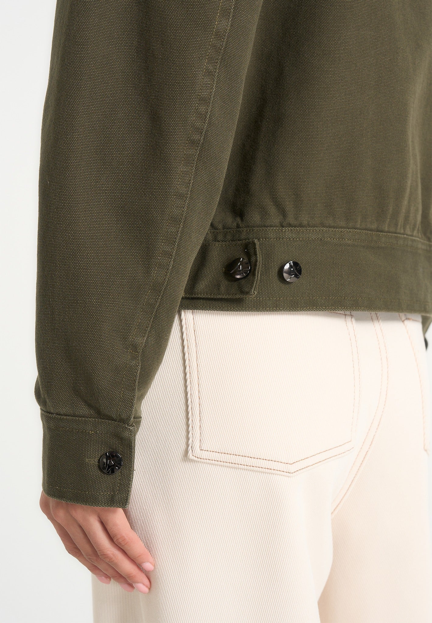 Nino - Clasp Detail Contrast Stitch Gabardine Jacket - Olive