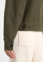 Nino - Clasp Detail Contrast Stitch Gabardine Jacket - Olive