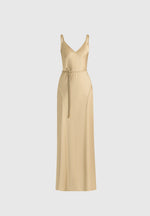 Saffron - Satin Belted Maxi Dress - Gold