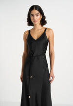 Saffron - Satin Belted Maxi Dress - Black