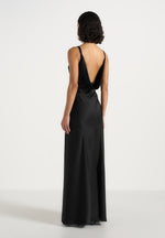 Saffron - Satin Belted Maxi Dress - Black