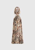 June - Chain Belt Cut-Out Georgette Halter Maxi Dress - Animal