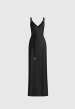 Saffron - Satin Belted Maxi Dress - Black