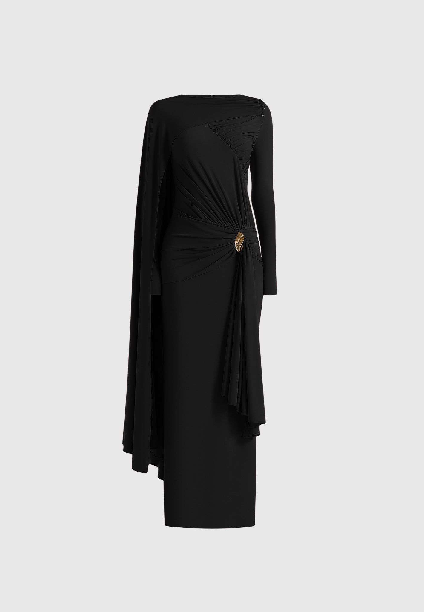 Edena - Asym Ruched Draped Maxi Dress - Black