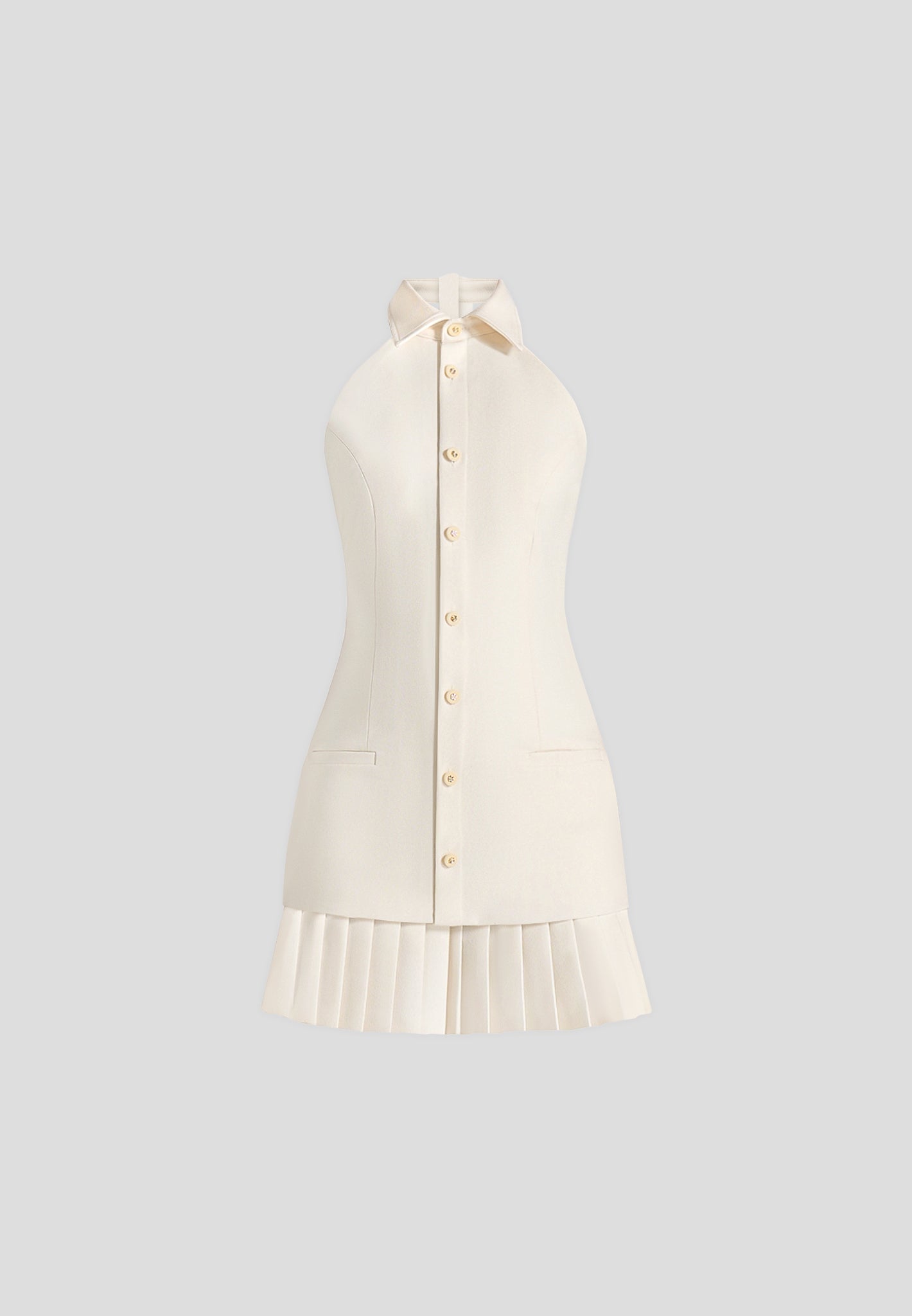 Jasmine - Halterneck Pleated Mini Dress - Cream