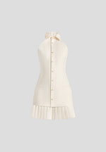 Jasmine - Halterneck Pleated Mini Dress - Cream