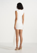 Anouk - Cap Sleeve Ring Detail Drape Mini Dress - White