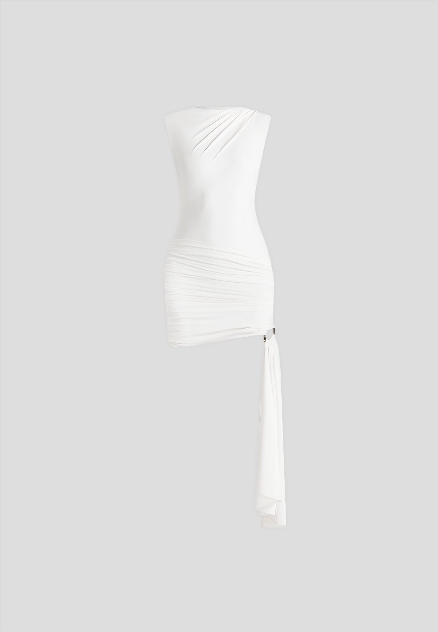 Anouk - Cap Sleeve Ring Detail Drape Mini Dress - White