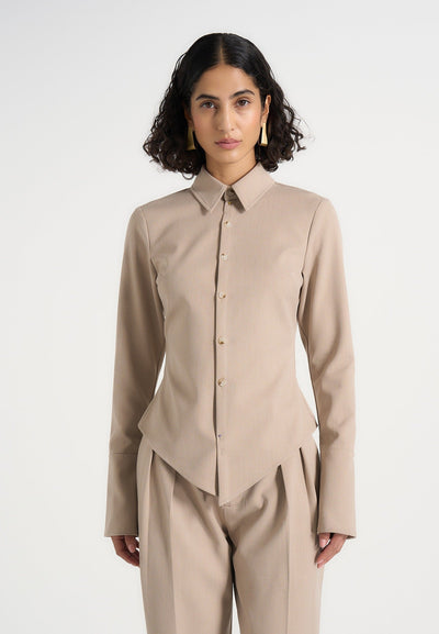 sonia-tailored-cinch-shirt-beige