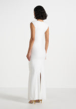 Bridget - V Neck Asym Ruched Maxi Dress - White