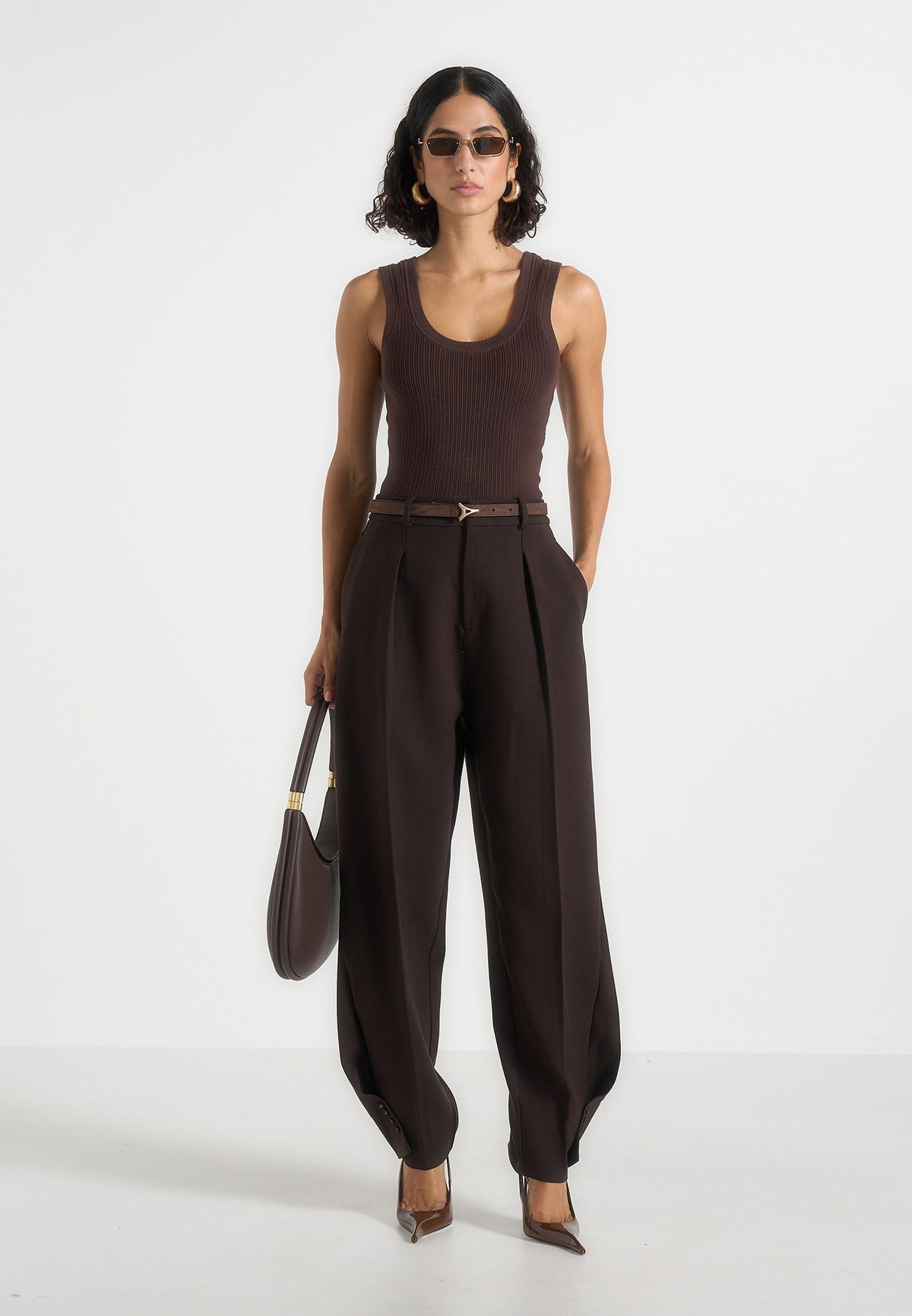 Sophie - Twist Leg Tailored Pants - Brown