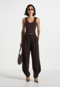 Sophie - Twist Leg Tailored Pants - Brown