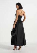 Elva - Smocked Waist Cotton Maxi Dress - Black
