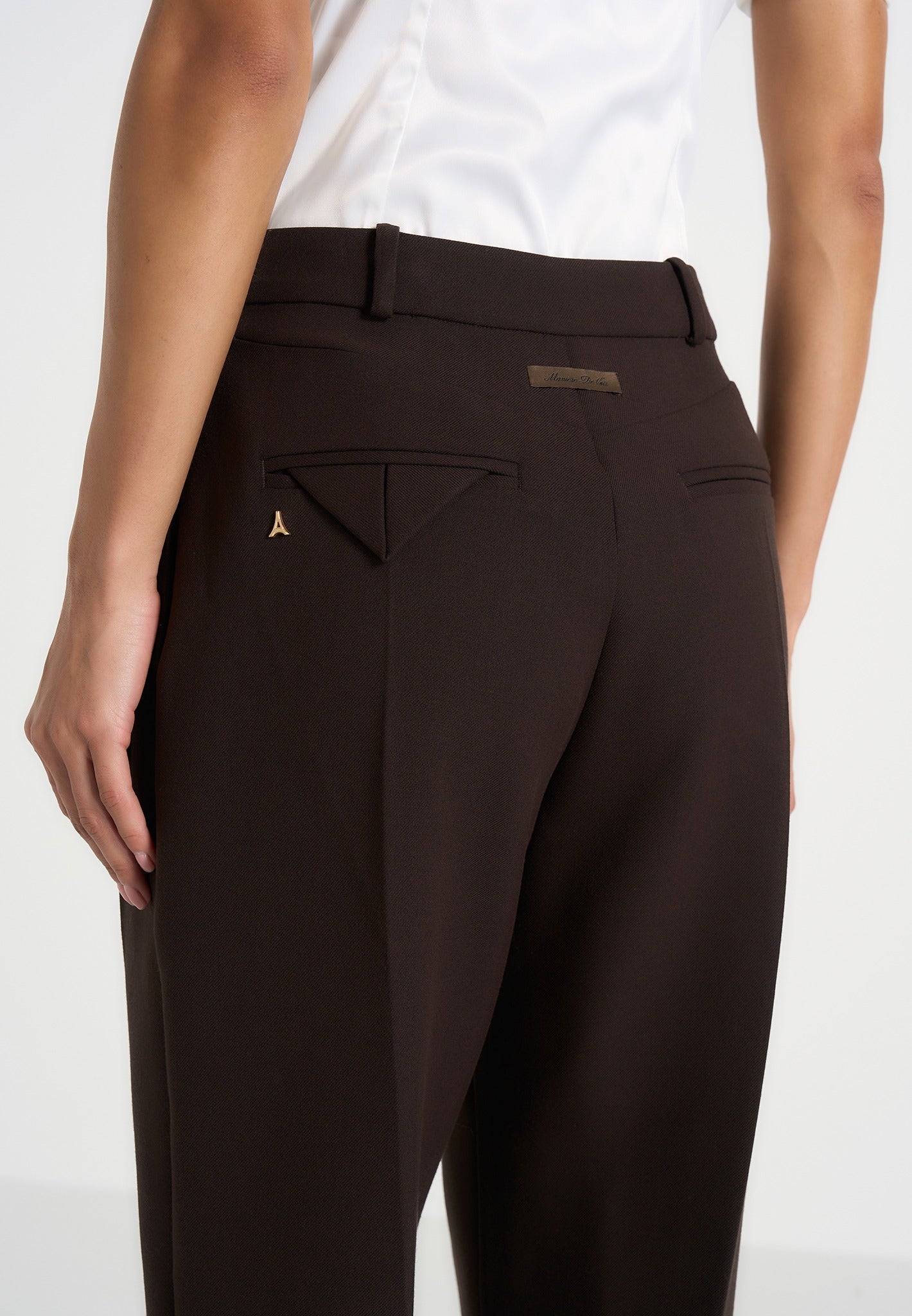 Julie - Tailored Twin Pleat Pants - Dark Brown