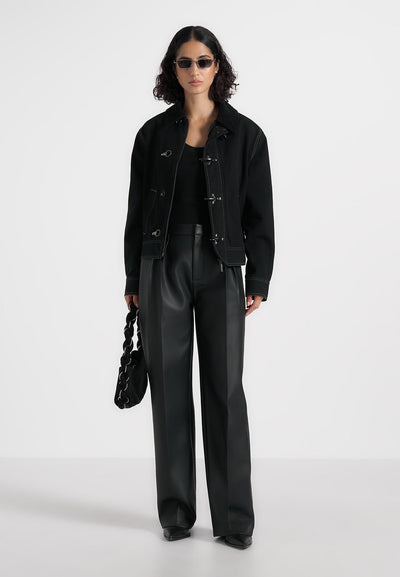 Nino - Clasp Detail Contrast Stitch Gabardine Jacket - Black
