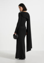 Edena - Asym Ruched Draped Maxi Dress - Black