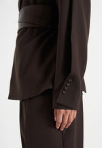 Marie - Twist Sleeve Tailored Blazer with Belt - Brown