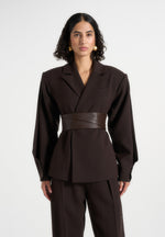 Marie - Twist Sleeve Tailored Blazer with Belt - Brown