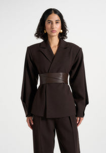 Marie - Twist Sleeve Tailored Blazer with Belt - Brown