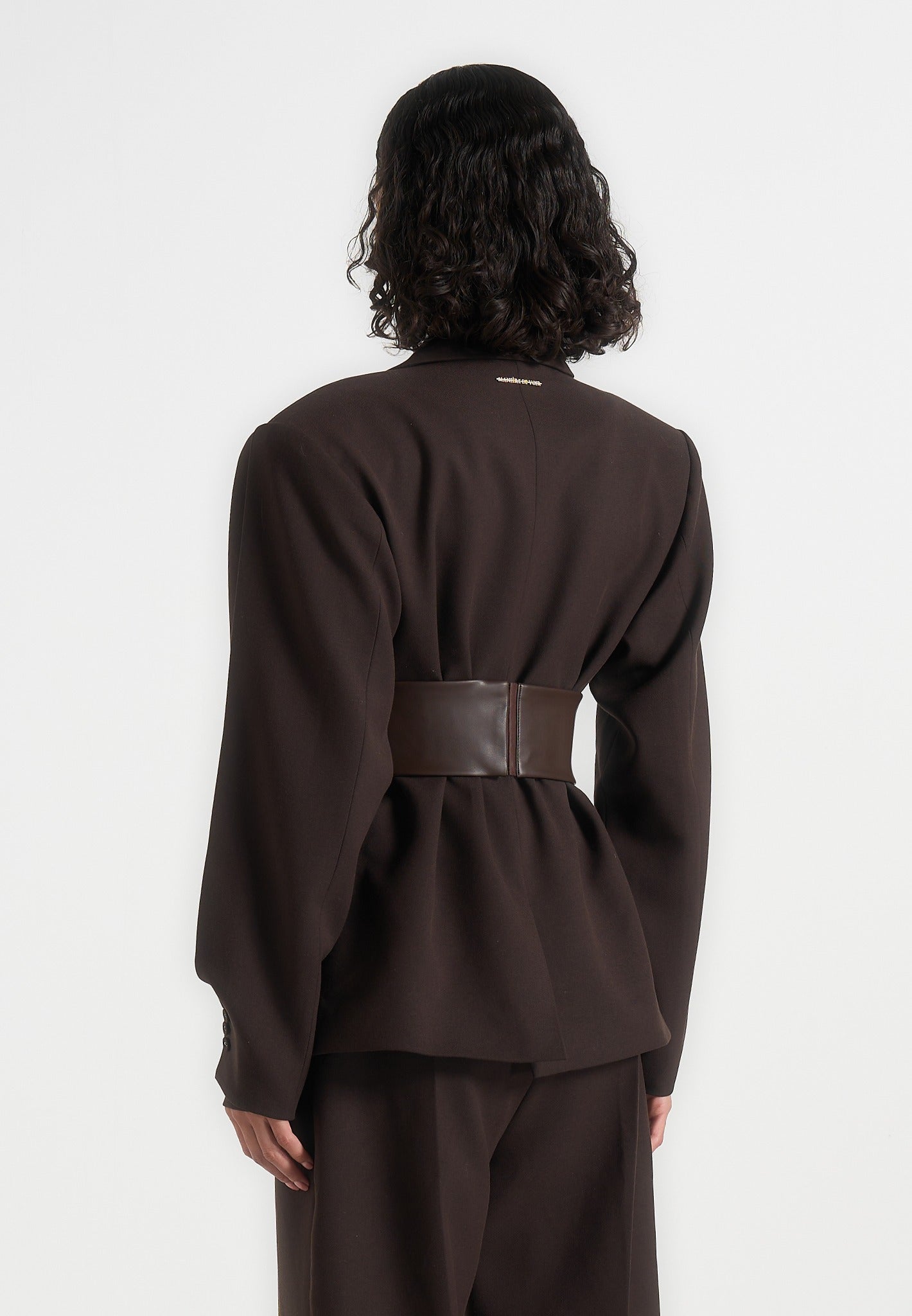 Marie - Twist Sleeve Tailored Blazer with Belt - Brown