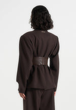 Marie - Twist Sleeve Tailored Blazer with Belt - Brown