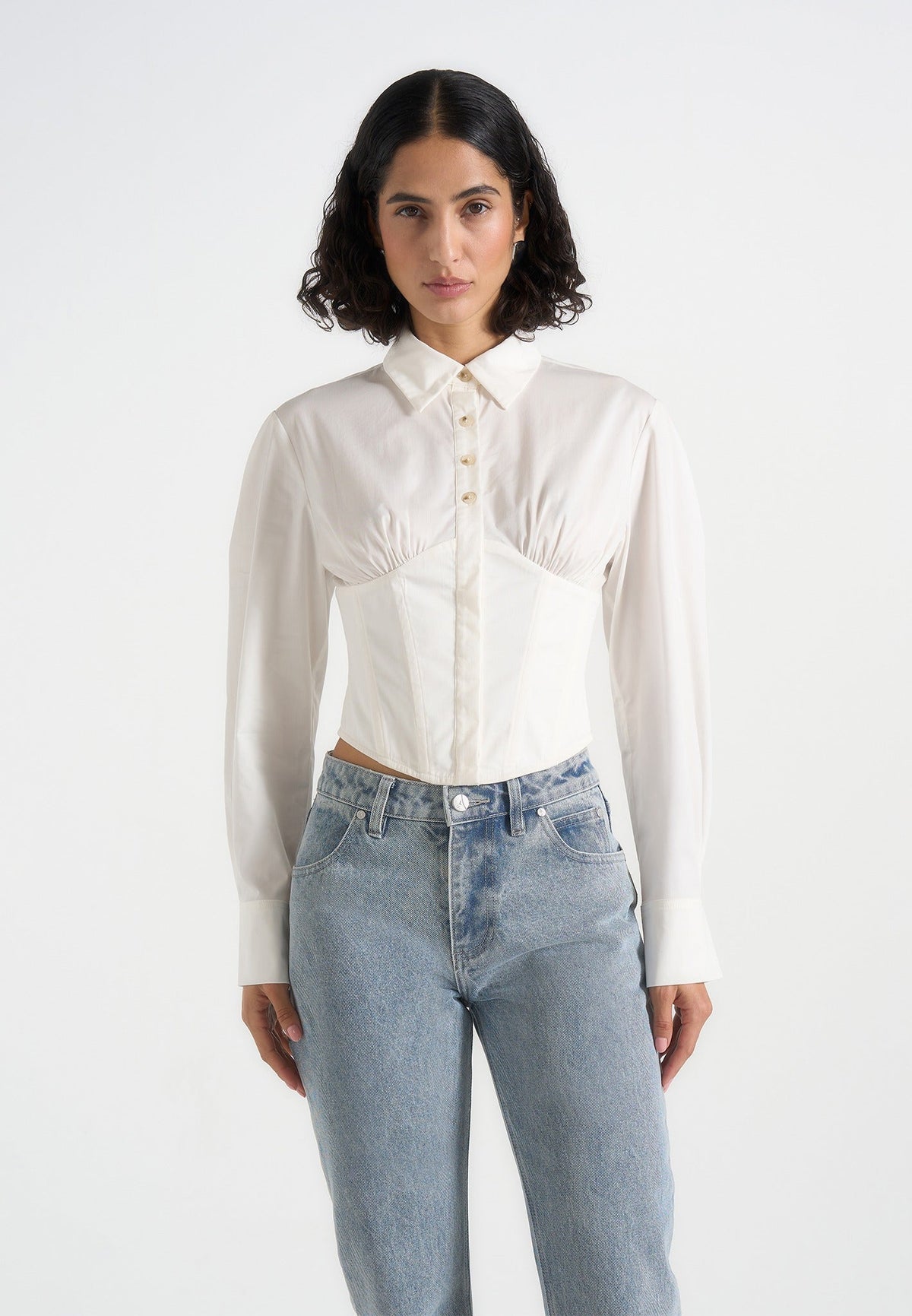 Margot - Cotton Corset Shirt - White